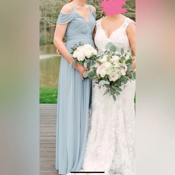 Azazie | Dresses | Azazie Dusty Blue Dress Worn Once Dry Cleaned | Poshmark
